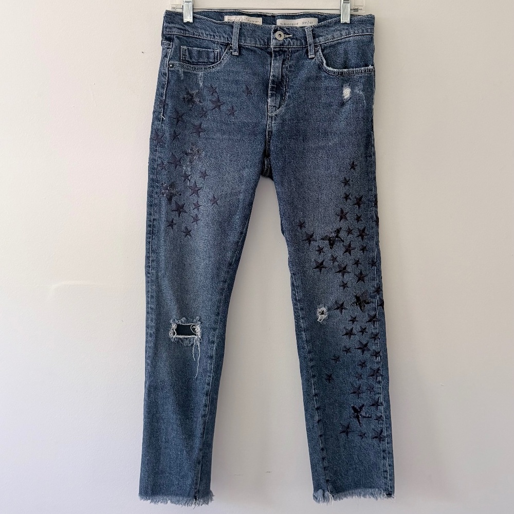 Pilcro & The Letterpress Starry, Starry Night Embroidered Slim Boyfriend Denim